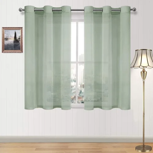 DWCN Cortinas traslúcidas color verde frijol para sala de estar y dormitorio - Cortinas voile con aspecto de lino sintético con ojales en la parte