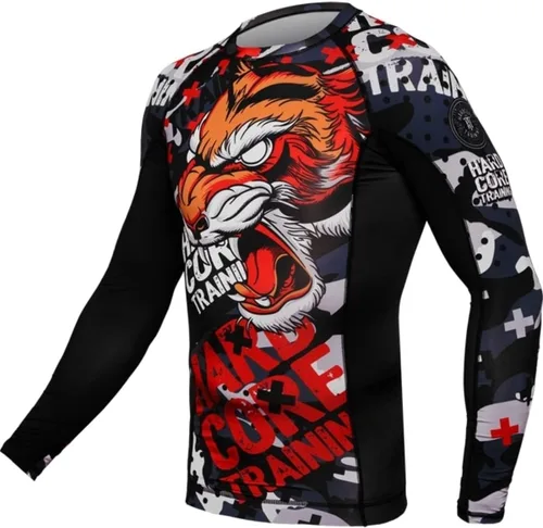 Miniatura 2 de Hardcore Training Camiseta de compresión para hombre, manga larga, Jiu Jitsu, MMA No-Gi, BJJ apretada, capa base de combate