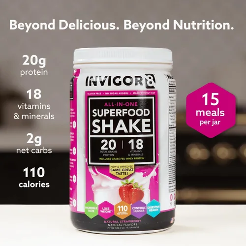 Miniatura 6 de INVIGOR8 Superfood - Batido aislado de proteína de suero alimentado con pasto de fresa natural, sin gluten y sin OMG, reemplazo de comidas