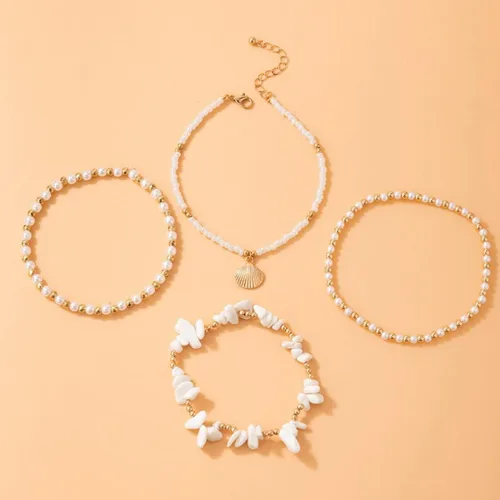 Miniatura 4 de RINHOO Juego de tobilleras de playa de concha bohemia en capas, pulseras de tobillo de perlas, cadena de tobillo de concha dorada, cadena de pie