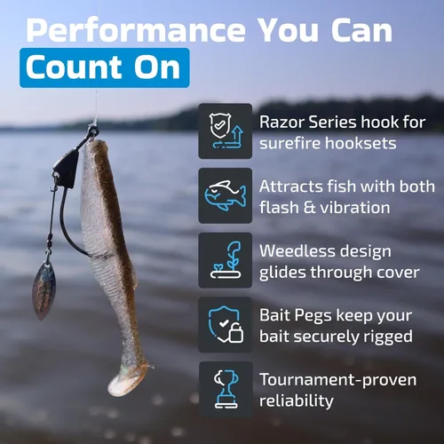 Miniatura 2 de Harmony Fishing - Razor Series Underspin Swimbait Hooks (paquete de 4 con 5 clavijas de cebo) – Ganchos de nadador con llamativas cuchillas