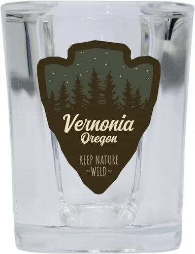 Vernonia Oregon Camping Souvenir 2 Oz Shot Glass Square Base Arrowhead Design Single