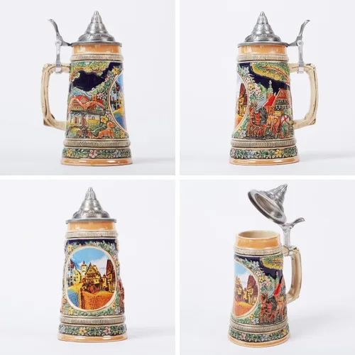 Miniatura 2 de Taza de cerveza alemana Oktoberfest Bávara Frankfurt Viking Tankard con tapa Petwer para hombres, padre amante de la cerveza, 0.6 litros