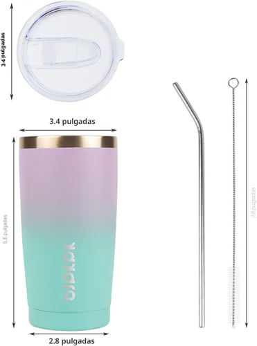 Miniatura 3 de BJPKPK - Vaso aislado de acero inoxidable, taza para café con tapa y pajilla, taza de viaje al vacío de doble pared, vaso a prueba de fugas