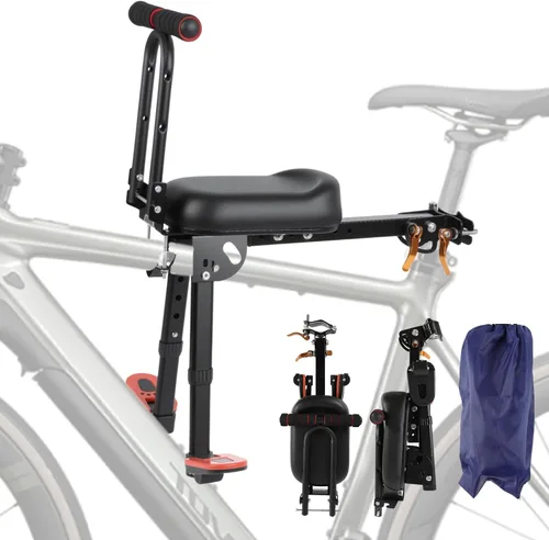 Asiento de bicicleta plegable para niños, asiento de bicicleta de montaje frontal para niños en bicicleta de adultos, asiento portátil de bicicleta