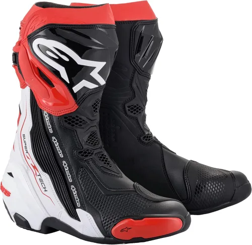 Botas de carreras para motocicleta Alpinestars Supertech R, certificadas CE de alto rendimiento Negro/Blanco/Rojo