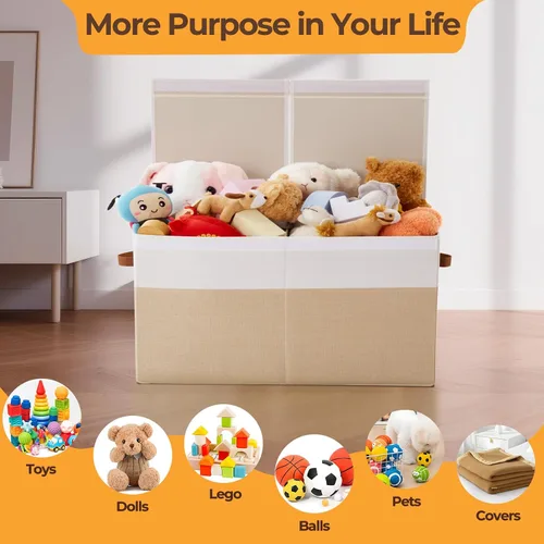 Miniatura 5 de Caja de juguetes grande, plegable y resistente de 83 litros con tapa, organizador de almacenamiento para niños de 25 x 13 x 16 pulgadas, baúl