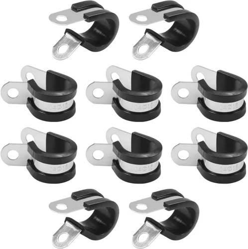 Miniatura 46 de MroMax Abrazadera de cable de 0.236 in de diámetro EDPM Abrazadera aislada acolchada de goma 304 Abrazadera de tubería de acero inoxidable 0.24 "R