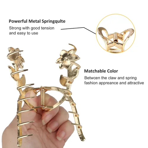 Miniatura 5 de Pinzas para el cabello de flores, de metal, grandes, antideslizantes, de sujeción fuerte, pasadores para el cabello floral, accesorios