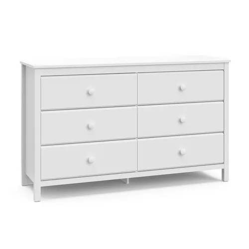 Storkcraft - Cómoda de 6 cajones Alpine (Blanco) – Certificado GREENGUARD Gold, Cómoda blanca para dormitorio, Cajones de almacenamiento para niños