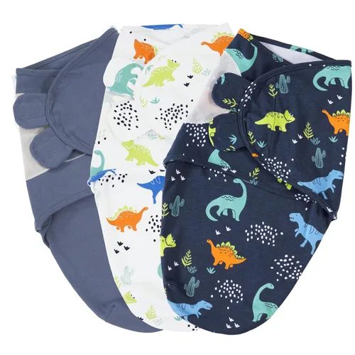 Miniatura 9 de PHF Sacos de dormir de algodón para recién nacidos, paquete de 3 unidades de 0 a 3 meses para niños, manta fácil ajustable, artículos esenciales