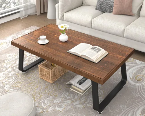 Miniatura 10 de IBF Mesa de centro rústica, mesa de té de madera maciza industrial, mesa de centro de madera real, mesa de café rectangular moderna y minimalista