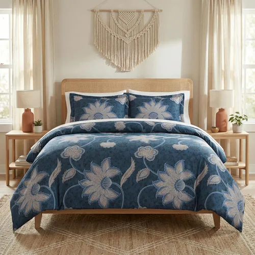 Miniatura 46 de Southshore Fine Living, Inc. Juego de edredón costero individual XL, edredón de plumón alternativo a rayas azules, tamaño individual XL con funda