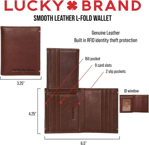 Miniatura 7 de Lucky Brand Men's Bifold Wallet ID Window Card Slots Genuine Leather Organization Durable Stylish