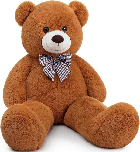 Miniatura 36 de MaoGoLan - Oso de peluche gigante de 52.0 pulgadas, peluche grande color canela con lindo moño y huellas, peluche suave de oso con moño para regalar