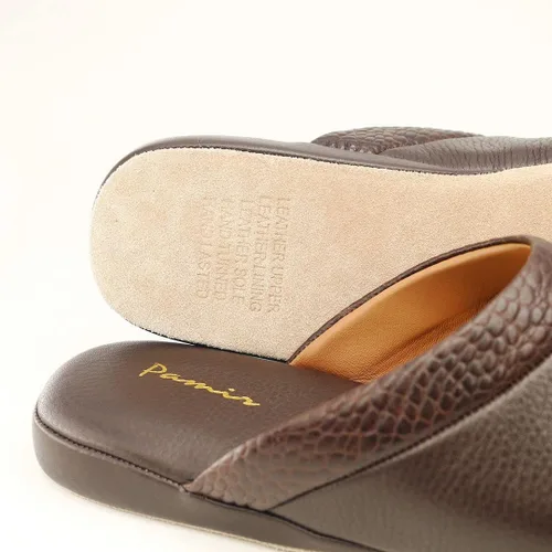 Miniatura 3 de PAMIR Pantuflas de casa de cuero texturizado prémium para hombre con espuma viscoelástica