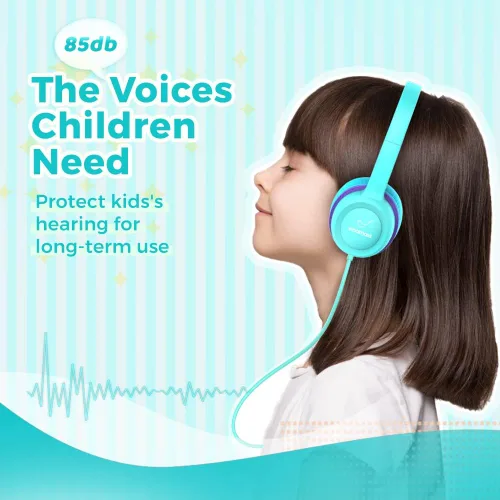 Miniatura 6 de vinamass Auriculares para niños, auriculares con cable para niños con limitador de volumen seguro, auriculares para niños con cable de 0.138 in