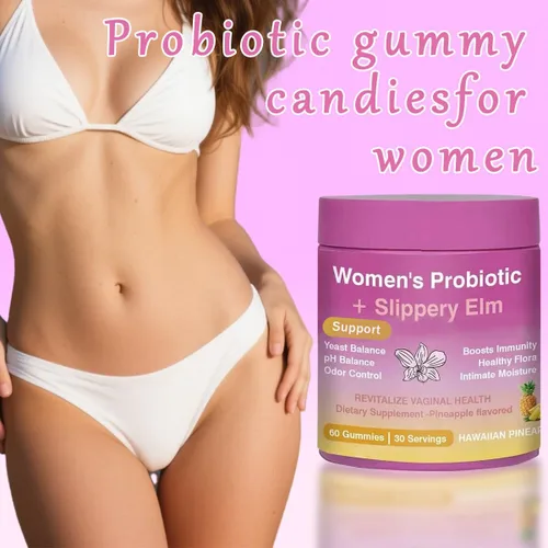 Miniatura 2 de Gomitas de probióticos femeninos jugosos, gomitas con sabor a piña con olmo resbaladizo, apoya el equilibrio del pH, la salud intestinal
