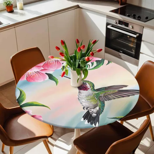 Miniatura 33 de Mantel Ajustable con Cola de Conejo de Pascua para Mesa Redonda, Cubierta de Mesa de Tulipán y Huevo de Primavera con Borde Elástico Impermeable
