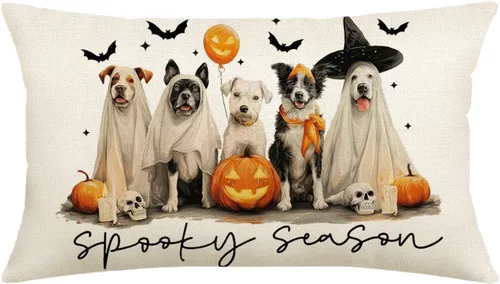 Miniatura 12 de Funda de almohada de Halloween de 12 x 20 pulgadas con temática otoñal de Just a Spooky Goose en disfraces de Halloween, lindas almohadas