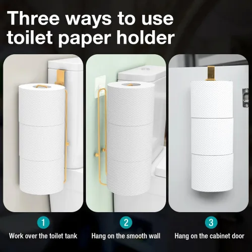 Miniatura 32 de Conworld Soporte de pared para almacenamiento de papel higiénico, dispensador portarrollos de papel higiénico sobre el tanque de reserva