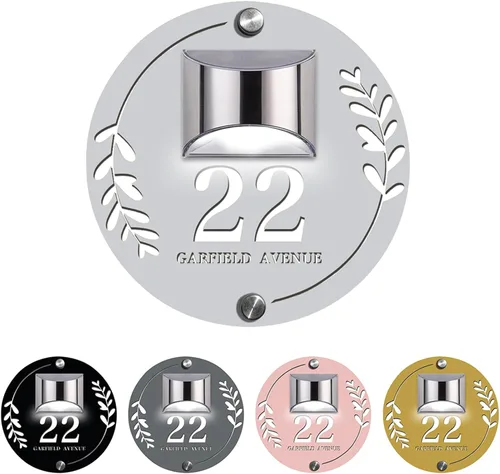 Miniatura 21 de Placa solar personalizada con números de casa, placa LED moderna para puerta, letrero acrílico para casa de jardín, montaje en la pared para casa