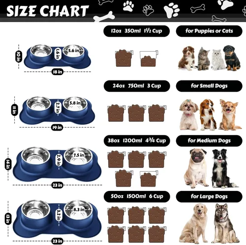 Miniatura 3 de AsFrost Tazones de Comida para Perros de Acero Inoxidable, Juego de Tazones de Comida y Agua para Perros, Tazones para Perros Sin Derrames con Azul