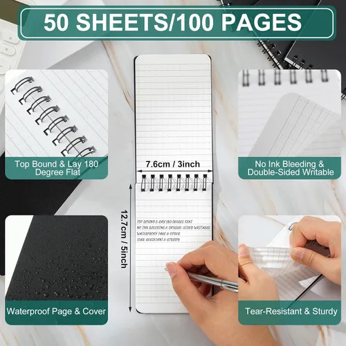 Miniatura 2 de Qilery 2 unidades de papel cuadriculado impermeable de 3 x 5 pulgadas, bloc de notas de bolsillo para todo tipo de clima, bloc de notas de policía