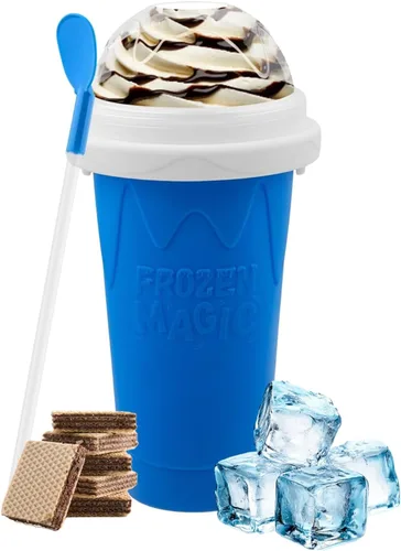 Slushy Cup & Slushy Maker - Vaso portátil para licuados de frutas, leche y helado, doble capa de sílice con tapa y popote para niños, amigos y Rosa