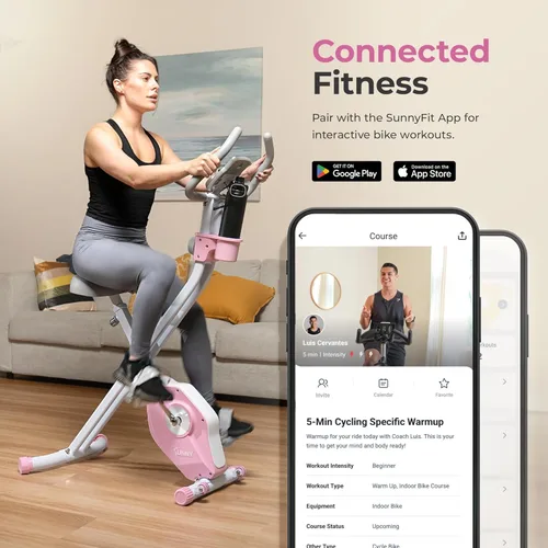 Miniatura 3 de Sunny Health & Fitness Smart Folding X-Bike, Portable Compact Exercise Bike for Indoor Cycling Workout, Home Cardio Training Machine, Free SunnyFit