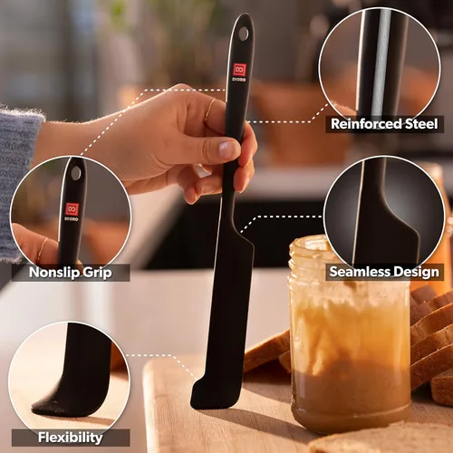 Miniatura 4 de DI ORO Espátulas de Silicona para Frascos para Raspar - Espátulas de Goma de Silicona Resistentes al Calor - Espátulas de Cocina Seguras para Negro