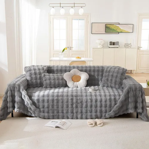 Miniatura 50 de Handontime - Funda de sofá de felpilla para perros y mascotas, estilo bohemio, sofá modular en forma de L, sofá 3 cojines, 71 x 118 pulgadas, negro