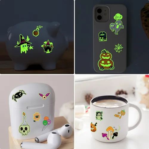 Miniatura 5 de 124 tatuajes temporales de Halloween que brillan en la oscuridad para niños, calcomanías de tatuaje falsas luminosas impermeables para fiesta