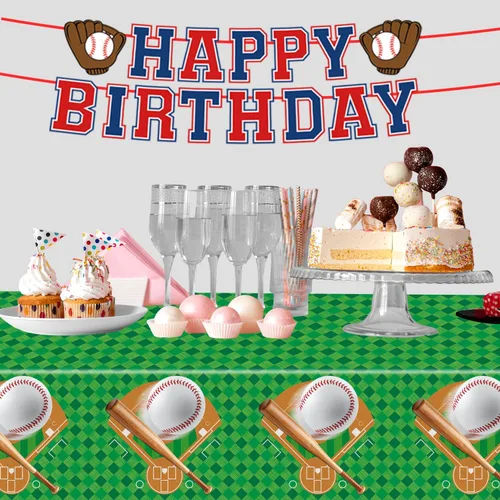 Miniatura 5 de Oigco Decoraciones para fiestas de béisbol, paquete de 4, manteles de plástico desechables para juegos y fiestas de cumpleaños, 54 x 108 pulgadas