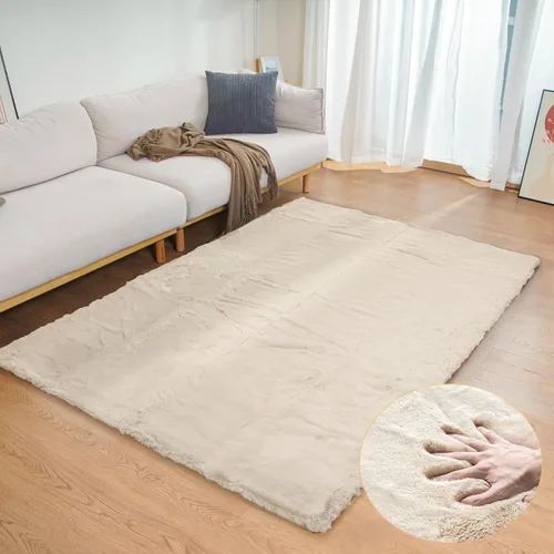 Miniatura 26 de ORINOVA Alfombra de felpa marrón claro beige de 8 x 10 pies para sala de estar, alfombra bohemia esponjosa de piel de conejo grande para dormitorio