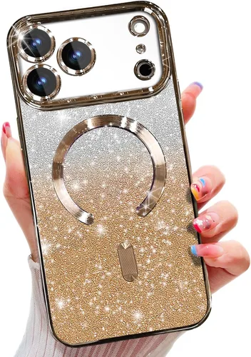 Miniatura 27 de Misscase Funda magnética compatible con iPhone 14 con purpurina y protector de lente de cámara, protección completa, compatible con MagSafe