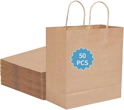 Miniatura 10 de COGLARING 100 bolsas de regalo negras con asas, bolsas de papel kraft de 11 x 5.9 x 11 pulgadas para fiestas, compras, comestibles y comida