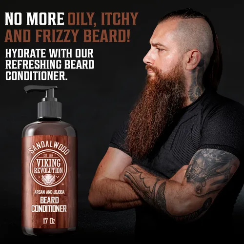 Miniatura 2 de Viking Revolution Acondicionador de barba con aceites de argán y jojoba – suaviza y fortalece – Aroma de sándalo – Acondicionador de barba