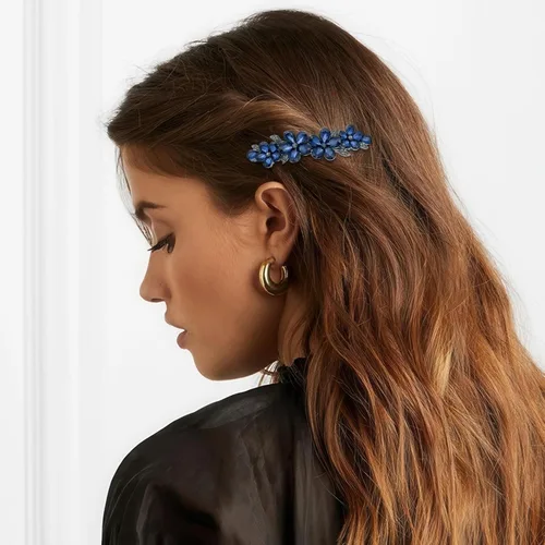 Miniatura 4 de 2 pinzas para el cabello con diamantes de imitación de cristal brillante, pasador francés de flores azules, horquilla floral para novia, boda