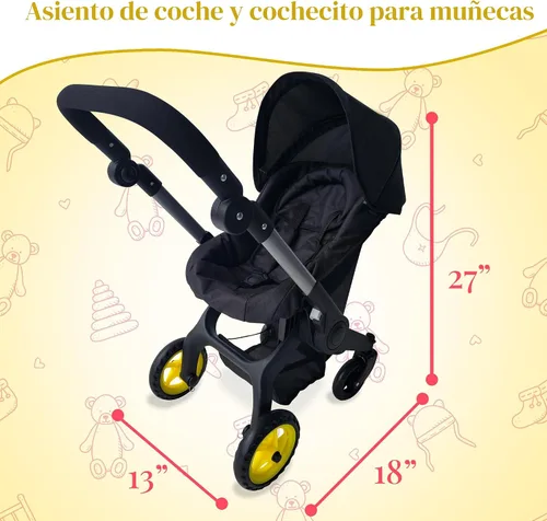 Miniatura 5 de Combo de Cochecito y Asiento de Coche para Muñeca Bebé – Cochecito de Muñeca Convertible 2 en 1 y Asiento de Coche para Niños – Se Adapta a Muñecas