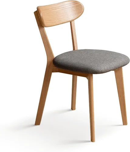 Miniatura 11 de Sillas de comedor de roble macizo 100%, silla de comedor moderna de mediados de siglo con respaldo curvo, sillas de comedor tapizadas en tela