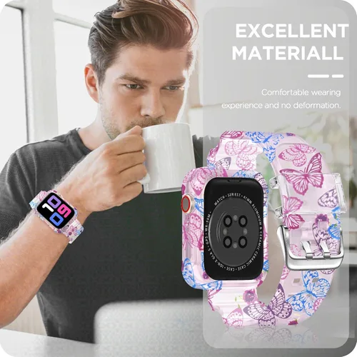 Miniatura 7 de DABAOZA - Correa compatible con Apple Watch de 49 mm, 46 mm, 45 mm, 44 mm, 42 mm, 41 mm, 40 mm, 38 mm, con protector, correa de TPU brillante
