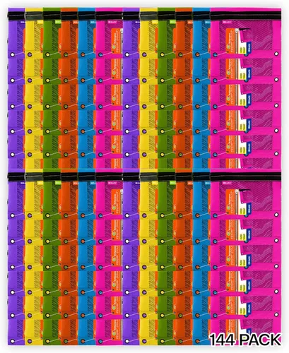Miniatura 8 de BAZIC Products Estuche para lápices de 3 anillos con agujeros de anillos reforzados con remaches, bolsas de malla de colores surtidos con cremallera