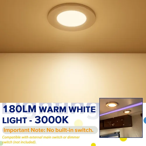 Miniatura 6 de Luces interiores de 12 V de bajo voltaje para debajo del gabinete, luz LED de disco regulable para cámper, remolque, RV, barco, luz de techo