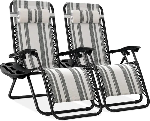 Miniatura 50 de Best Choice Products - Juego de 2 sillas reclinables y ajustables de malla y acero, sillas con sensación gravedad cero con cojines y bandejas