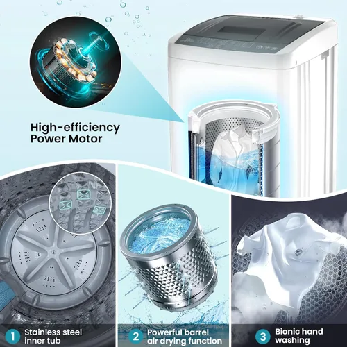 Miniatura 3 de Nictemaw Lavadora portátil de 20 libras, 2.8 pies cúbicos con 10 programas de lavado, pantalla LED y bomba de drenaje, lavadora de ropa compacta