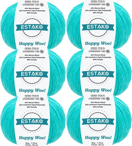 Miniatura 47 de Estako Happy Wool (paquete de 2 madejas) 40% lana merino 20% cachemira tipo poliamida 40% acrílico peso fingering hilo suave para tejer y crochet