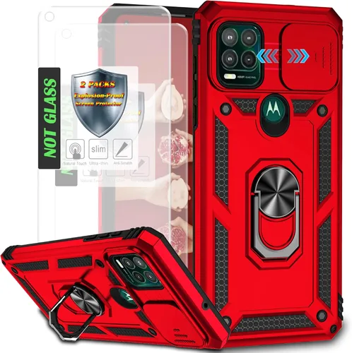 Miniatura 9 de Funda para Moto G Stylus 5G (2021) con cubierta deslizante para cámara y [2 paquetes] a prueba de explosiones, soporte de anillo giratorio de 360°