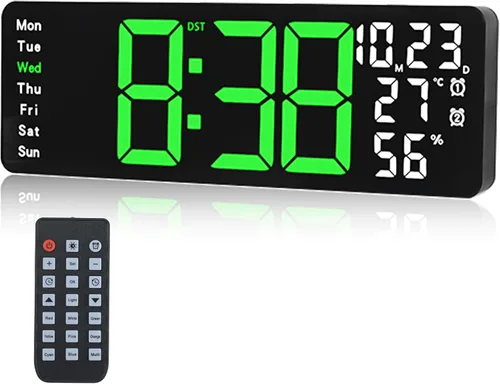 Miniatura 12 de Reloj de pared digital con pantalla grande, reloj digital de 17.3 pulgadas con control remoto a color RGB, reloj de pared grande con atenuación