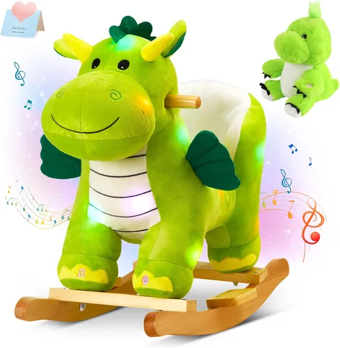 Caballito Balacín Luminoso Musical Dinosaurio Guardas Brillantes Juego de 2 con Cinturón de Seguridad Balancín de Dinosaurio Silla Mecedora para